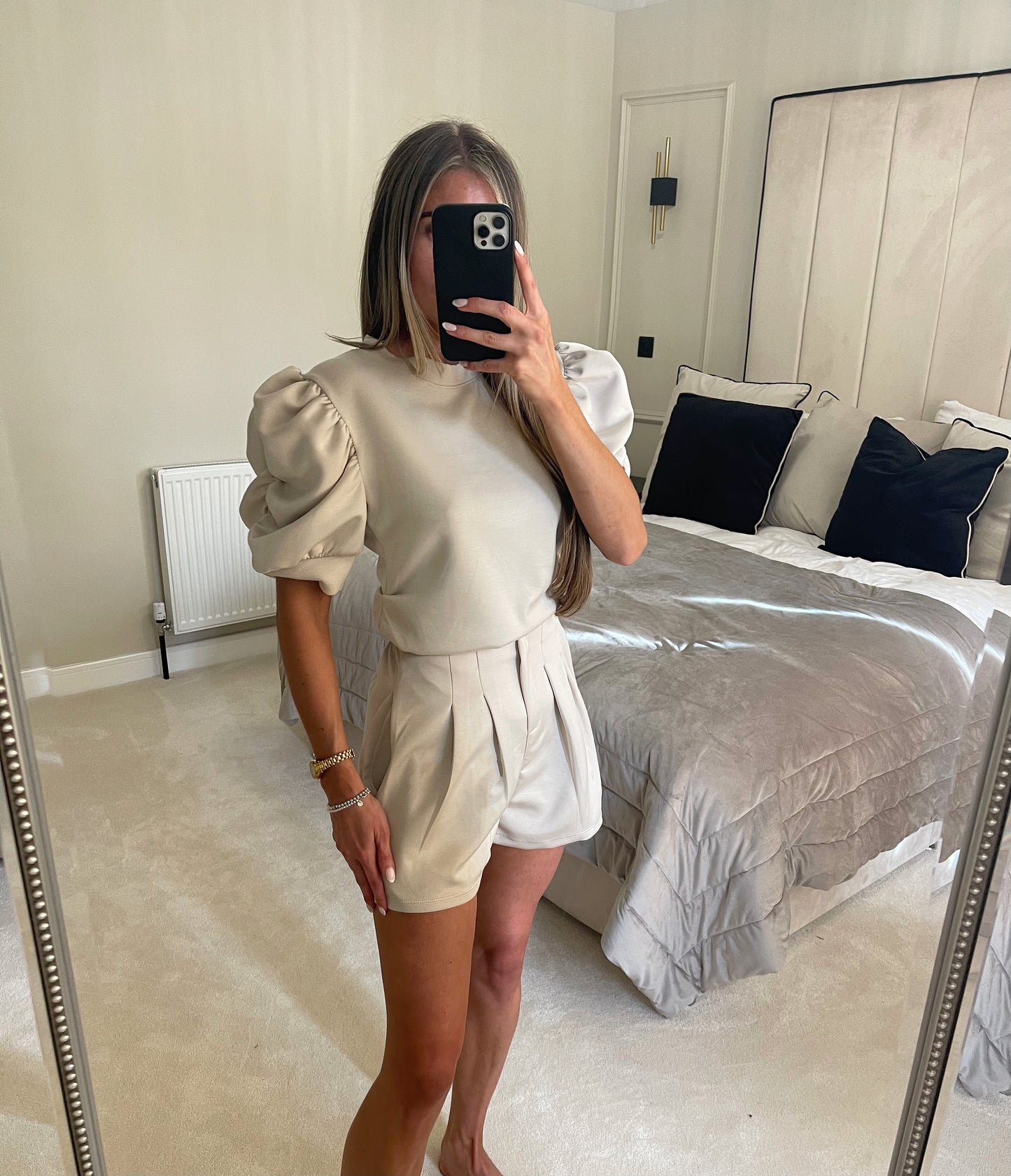 Ruffle Short CO ORD (Beige)
