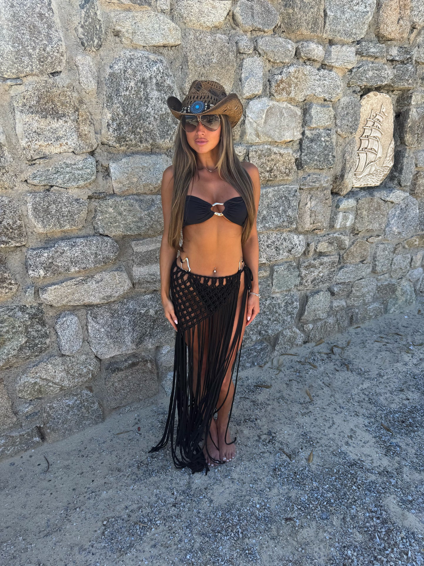Black hand crochet tassel beach skirt
