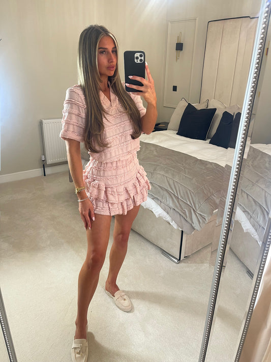 'ARIA' ruffle shorts set (Pink)