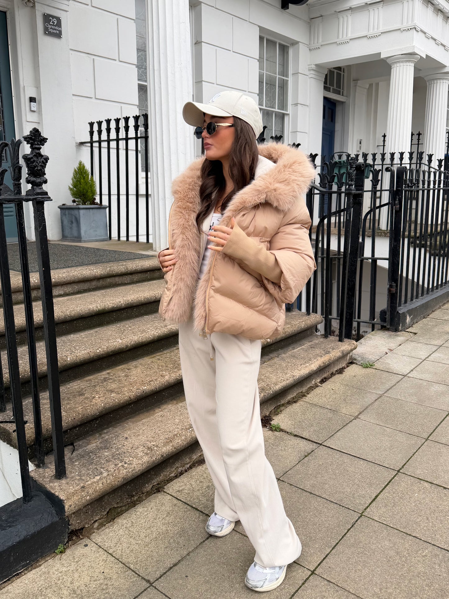 Nude Faux Fur Puffer Coat
