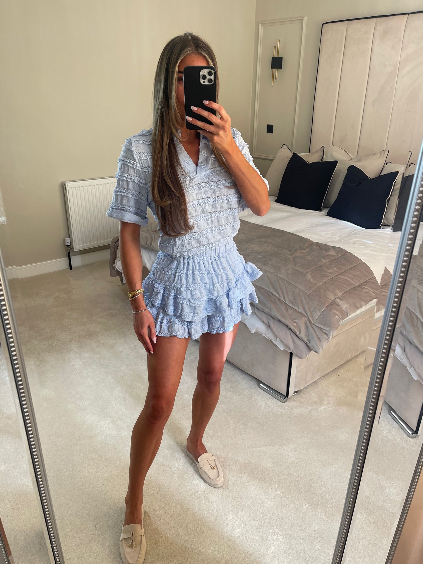 'ARIA' ruffle shorts set (Baby blue)