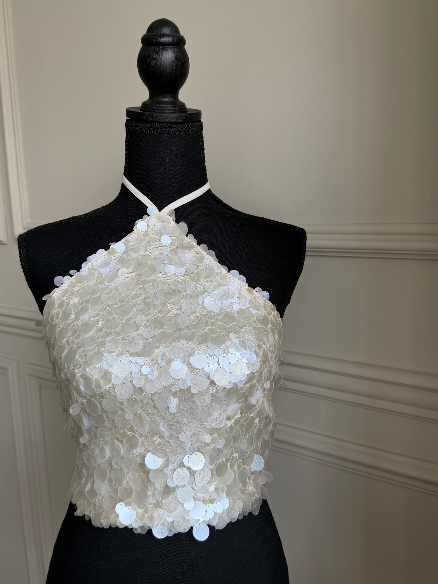 'ALICIA' pearl sequin mesh top