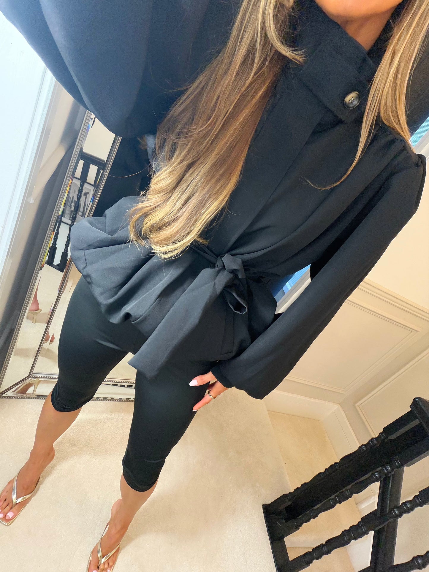 Tie waist trench jacket (Black)