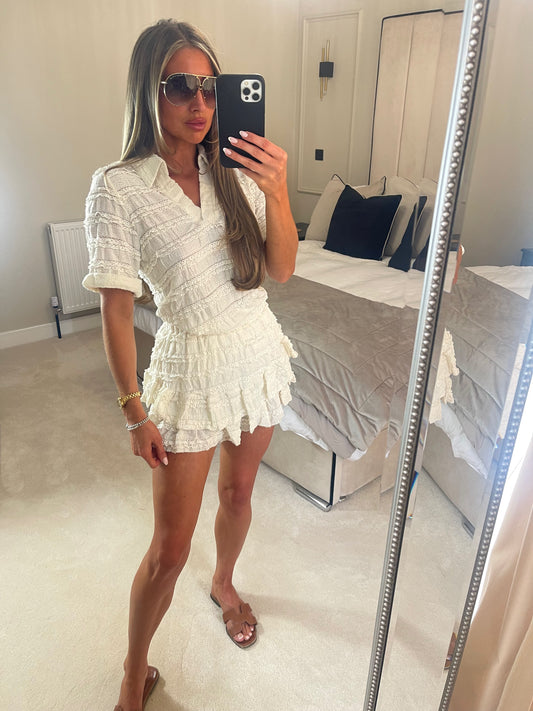 'ARIA' ruffle shorts set (Cream)