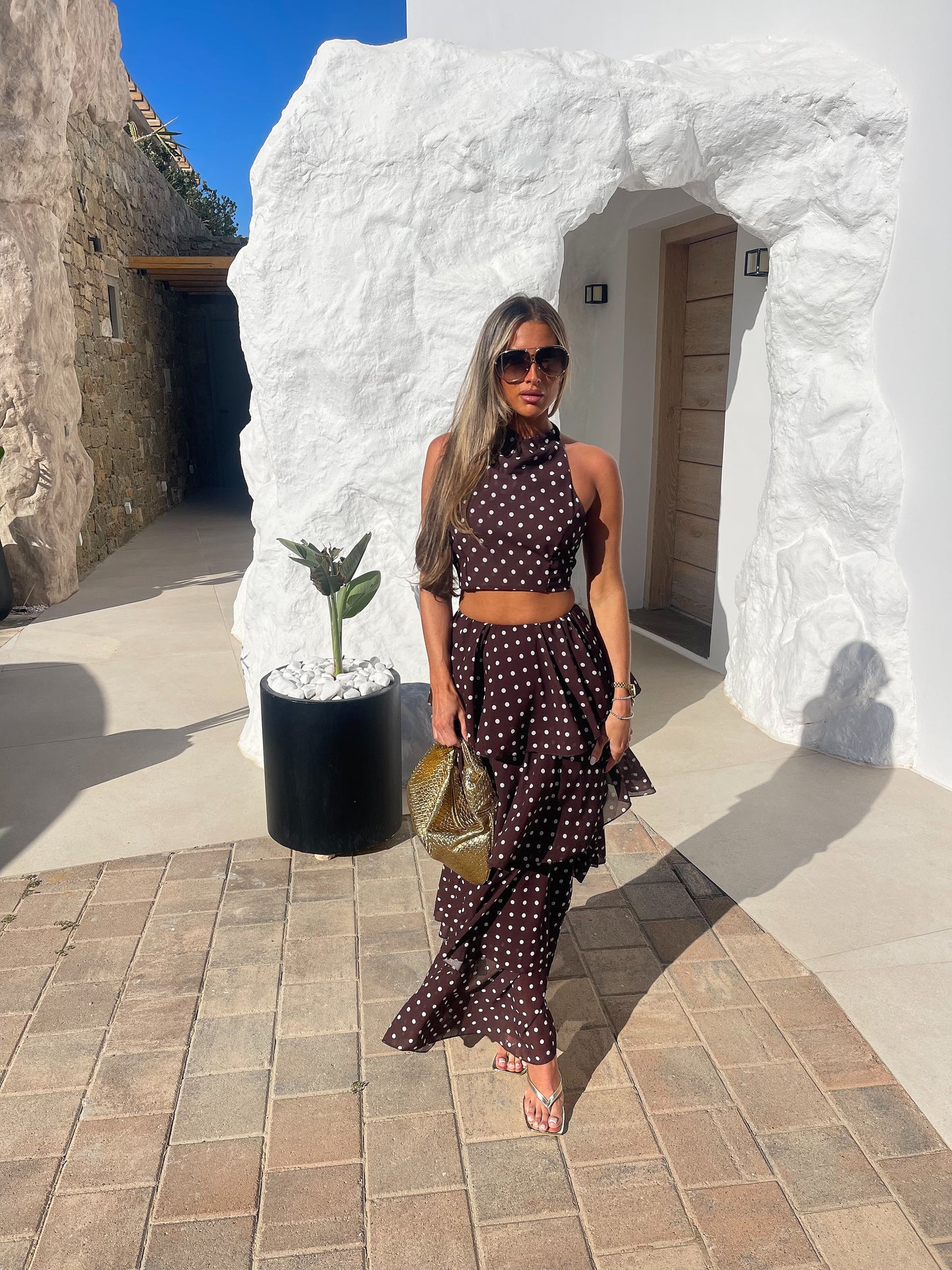 Polka dot maxi co ord (Brown)