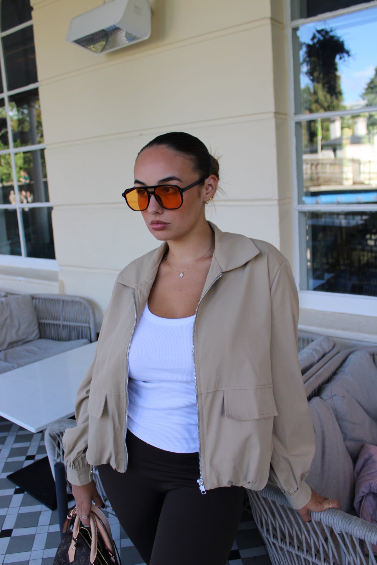 Cropped Beige Zip Jacket