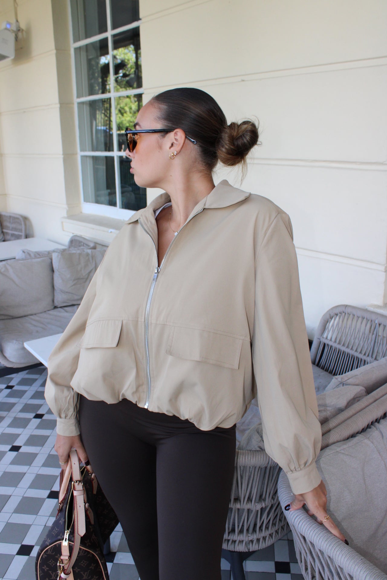 Cropped Beige Zip Jacket