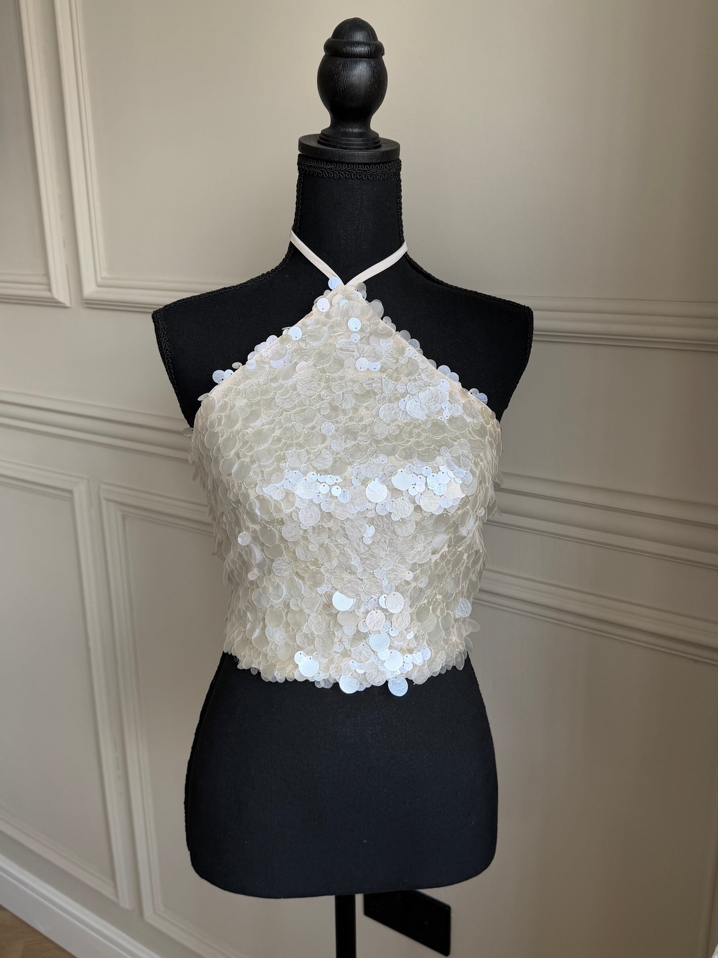 'ALICIA' pearl sequin mesh top
