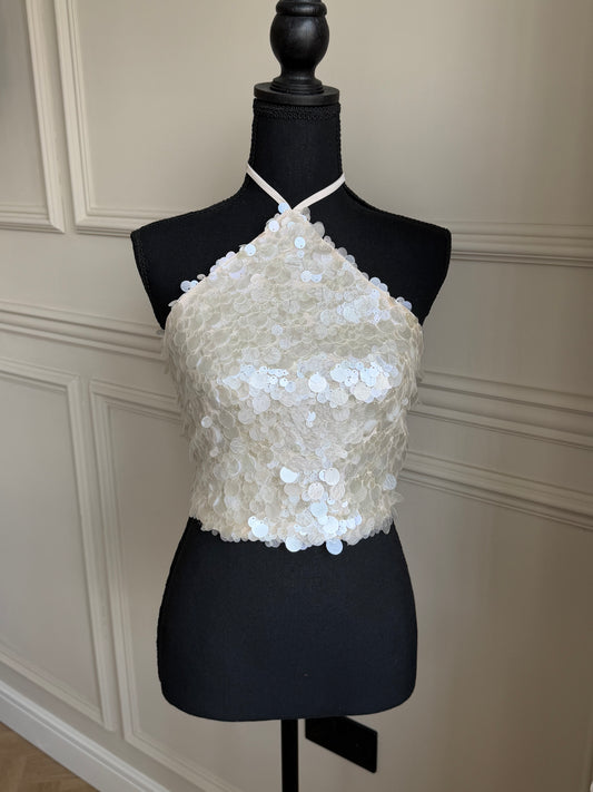 'ALICIA' pearl sequin mesh top