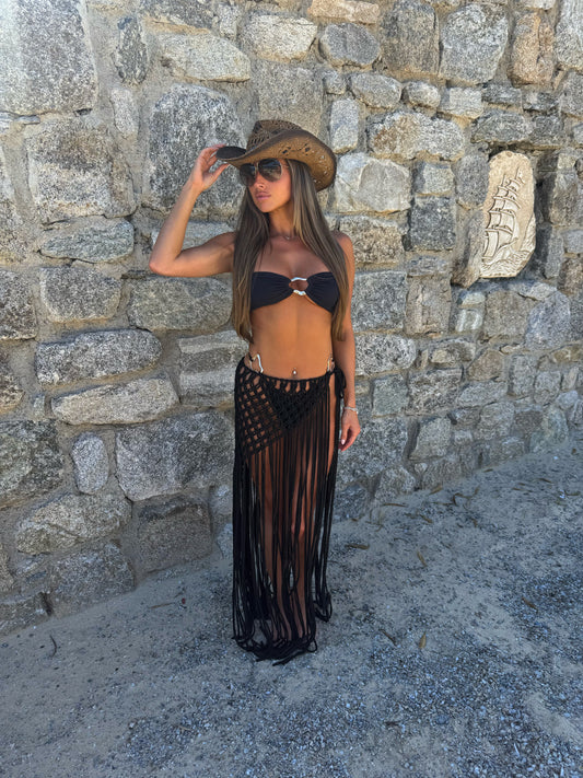 Black hand crochet tassel beach skirt