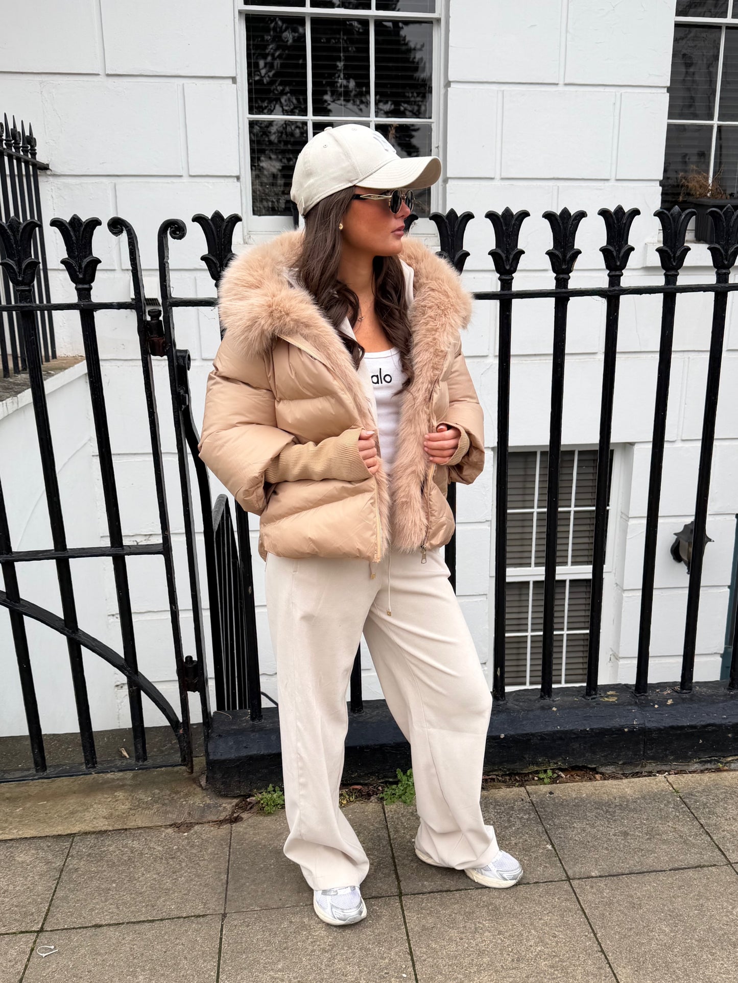 Nude Faux Fur Puffer Coat
