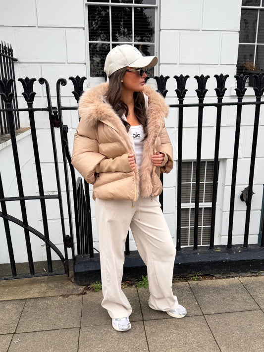 Nude Faux Fur Puffer Coat