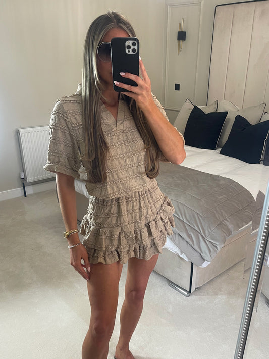 'ARIA' ruffle shorts set (Camel)