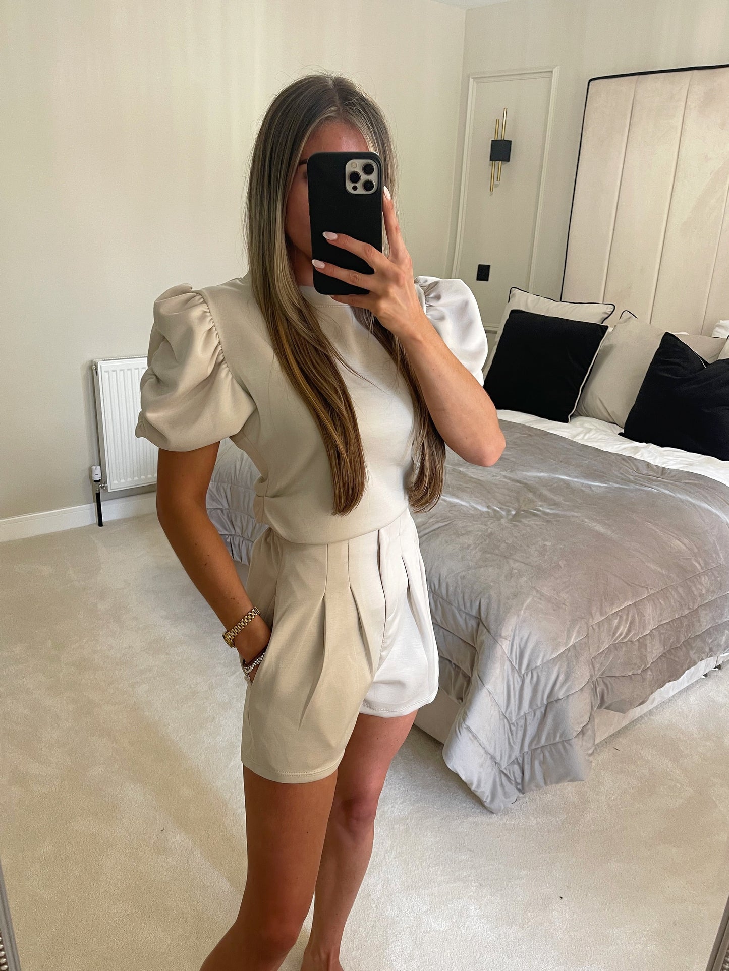 Ruffle Short CO ORD (Beige)