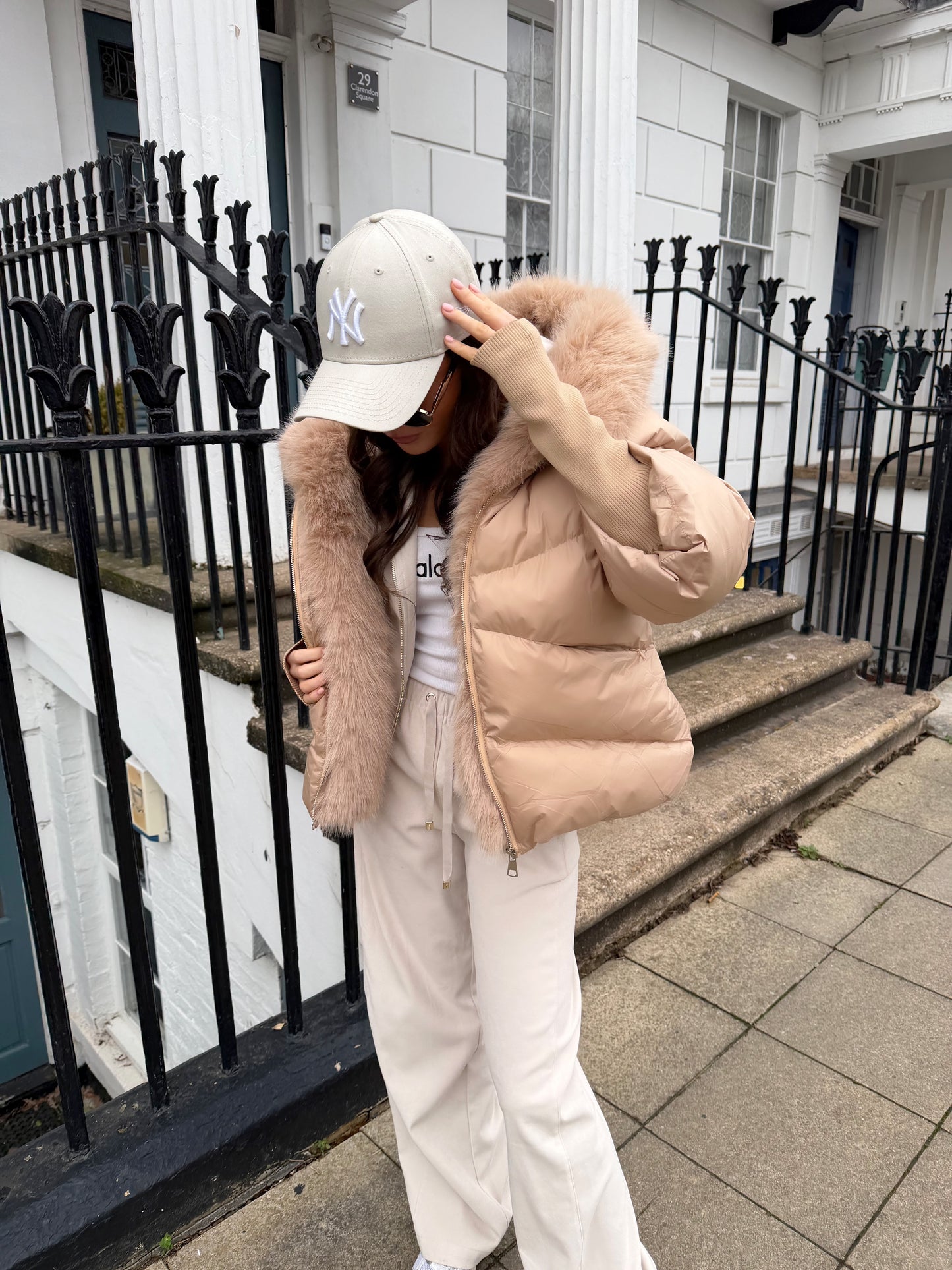 Nude Faux Fur Puffer Coat