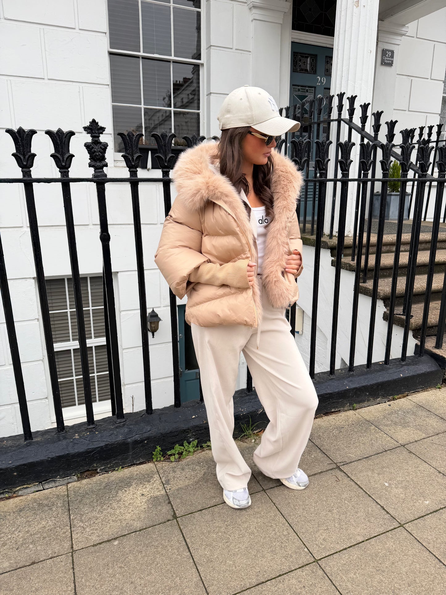Nude Faux Fur Puffer Coat