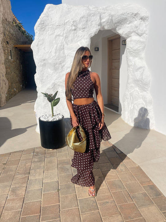 Polka dot maxi co ord (Brown)