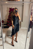 Satin Lace Black Dress