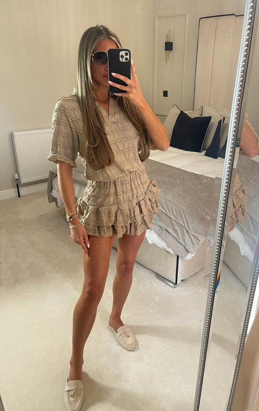'ARIA' ruffle shorts set (Camel)