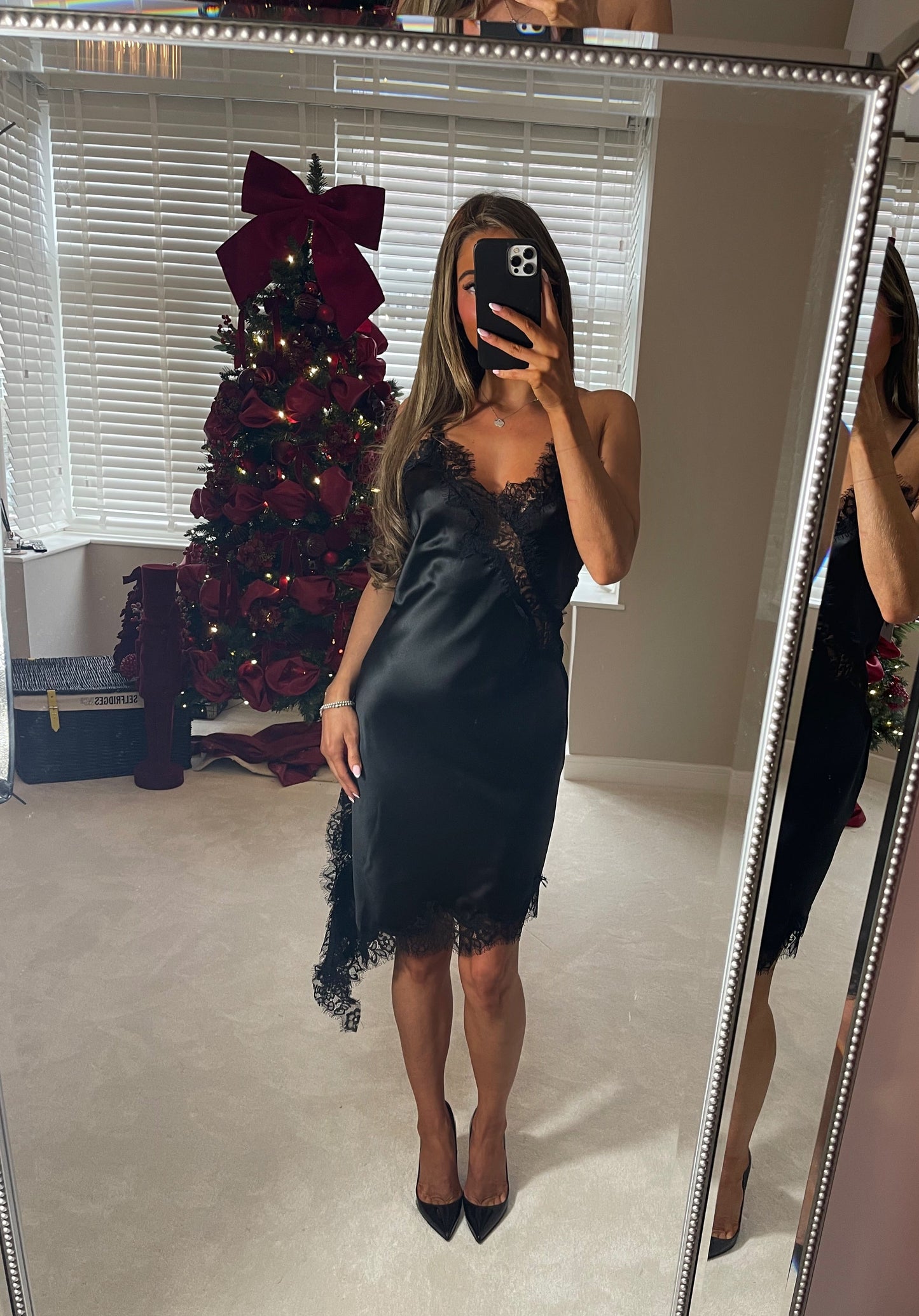 Satin Lace Black Dress