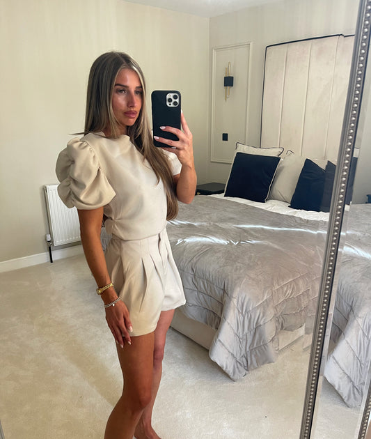 Ruffle Short CO ORD (Beige)