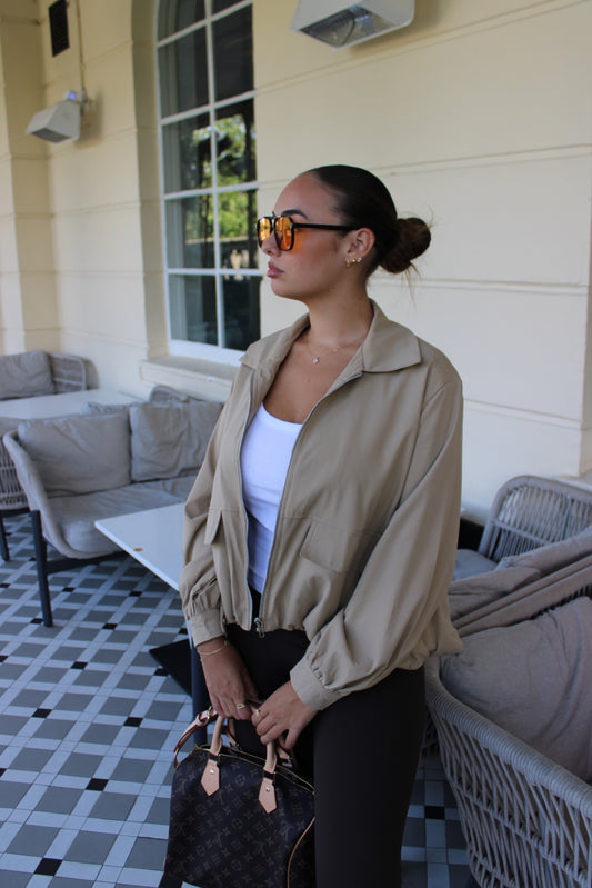 Cropped Beige Zip Jacket