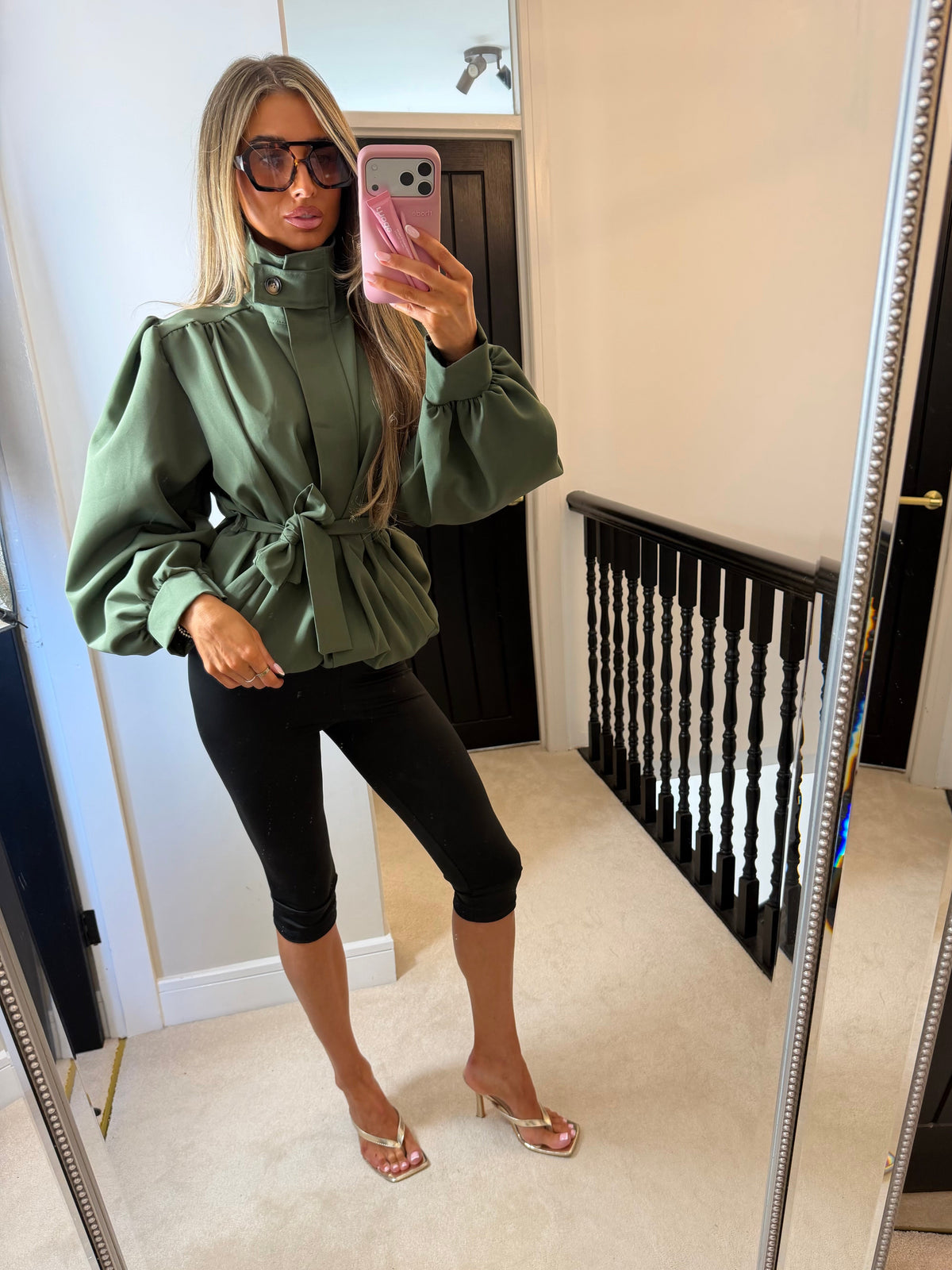 Tie waist trench jacket (Khaki)