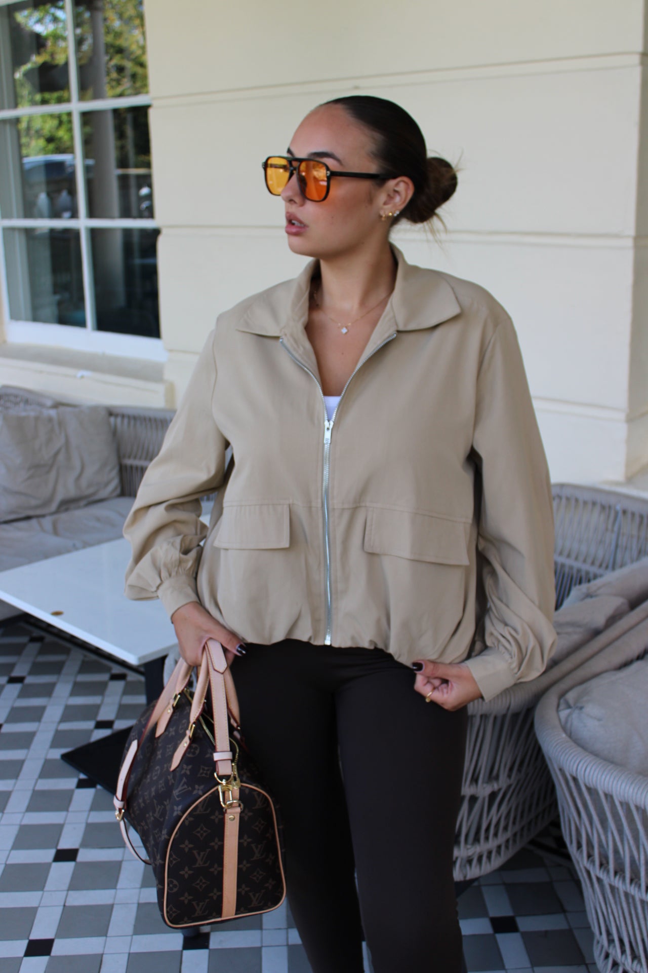 Cropped Beige Zip Jacket