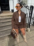 Faux Suede CO ORD (Brown)
