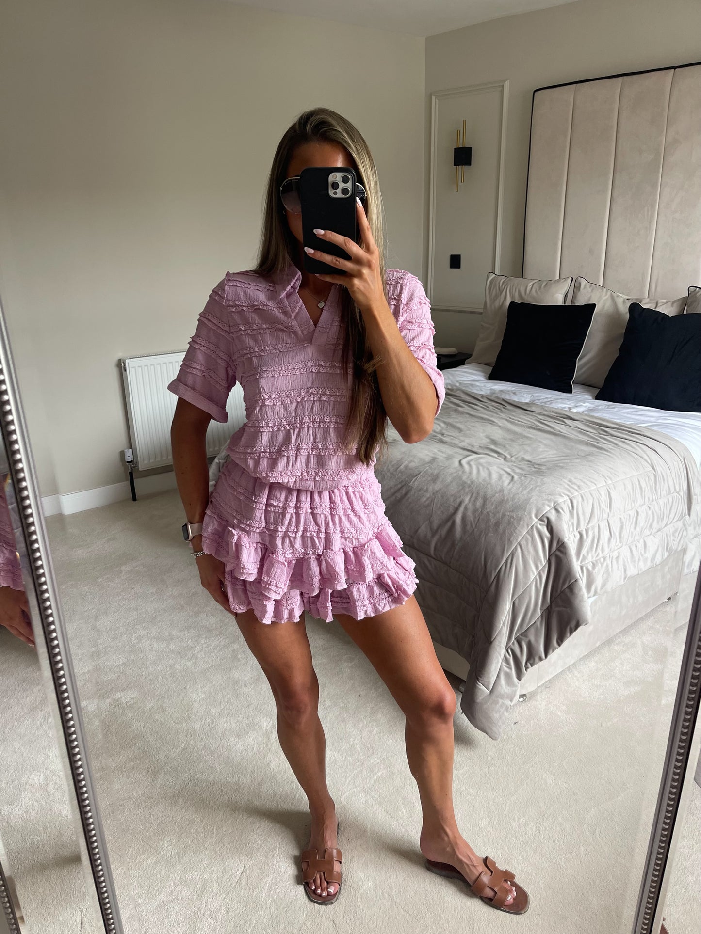 'ARIA' ruffle shorts set (Pink)