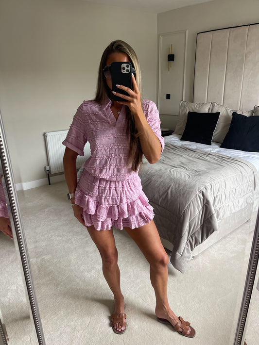 'ARIA' ruffle shorts set (Pink)