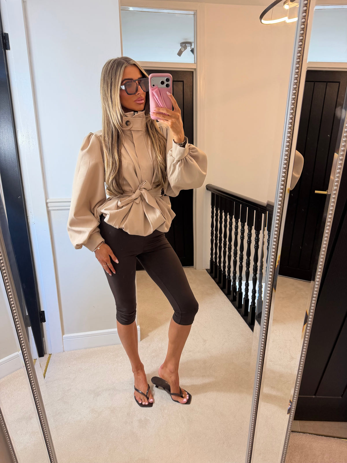 Tie waist trench jacket (Beige)
