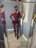 '𝐵𝑜𝓃𝓃𝒾𝑒' Burgundy Sequin Shorts