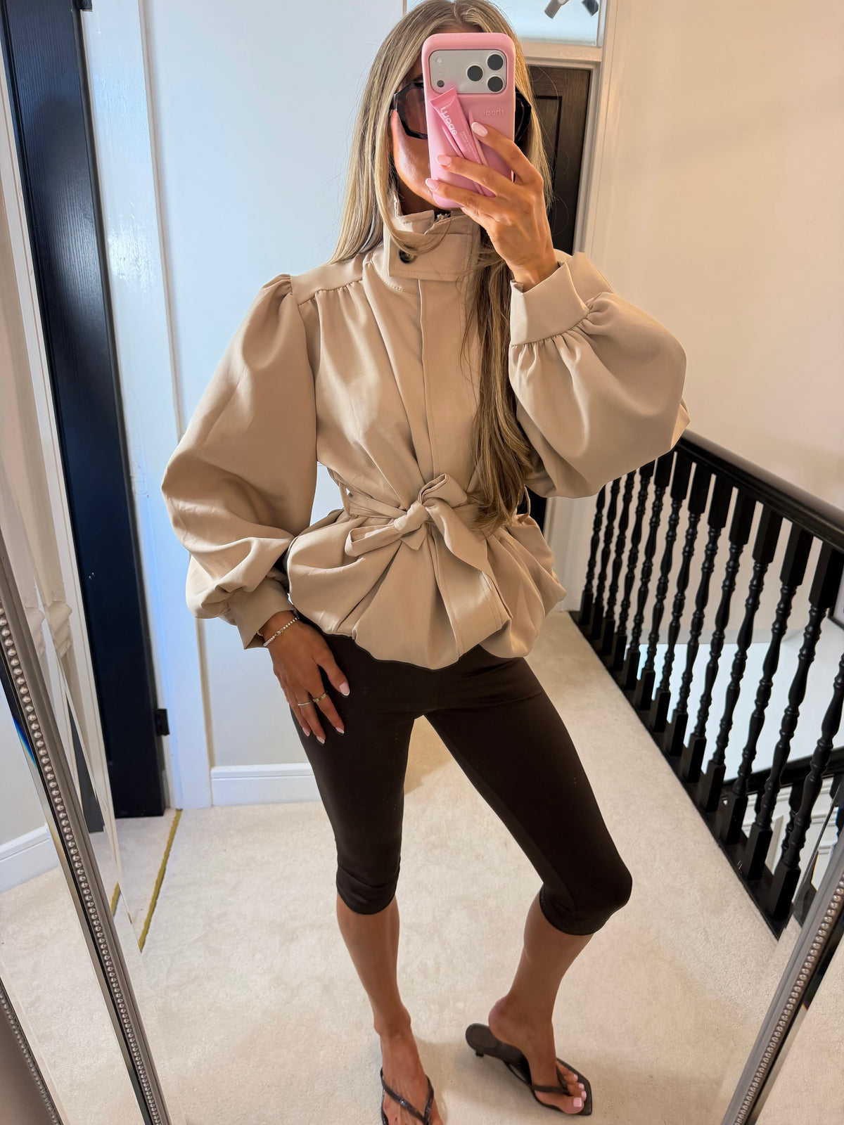 Tie waist trench jacket (Beige)