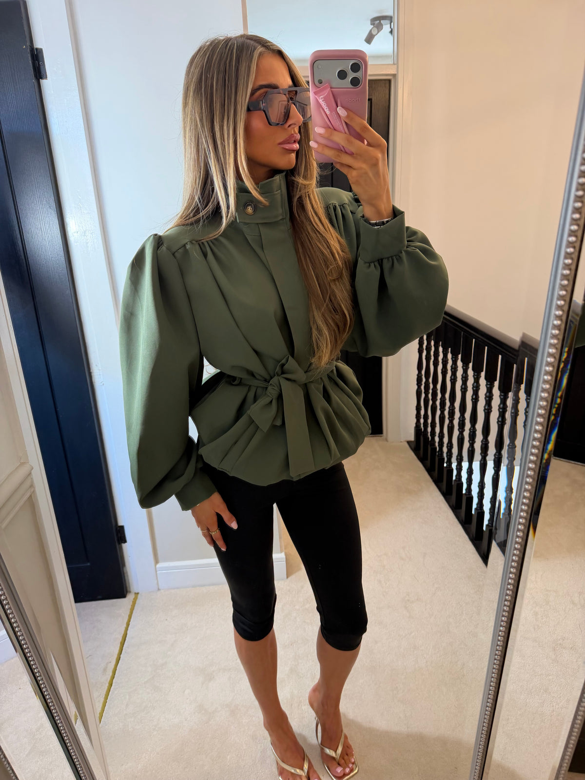 Tie waist trench jacket (Khaki)