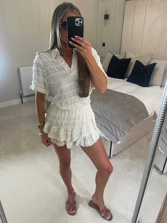 'ARIA' ruffle shorts set (Cream)