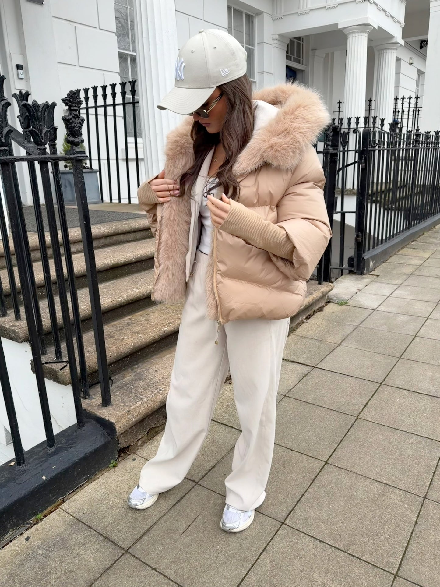Nude Faux Fur Puffer Coat