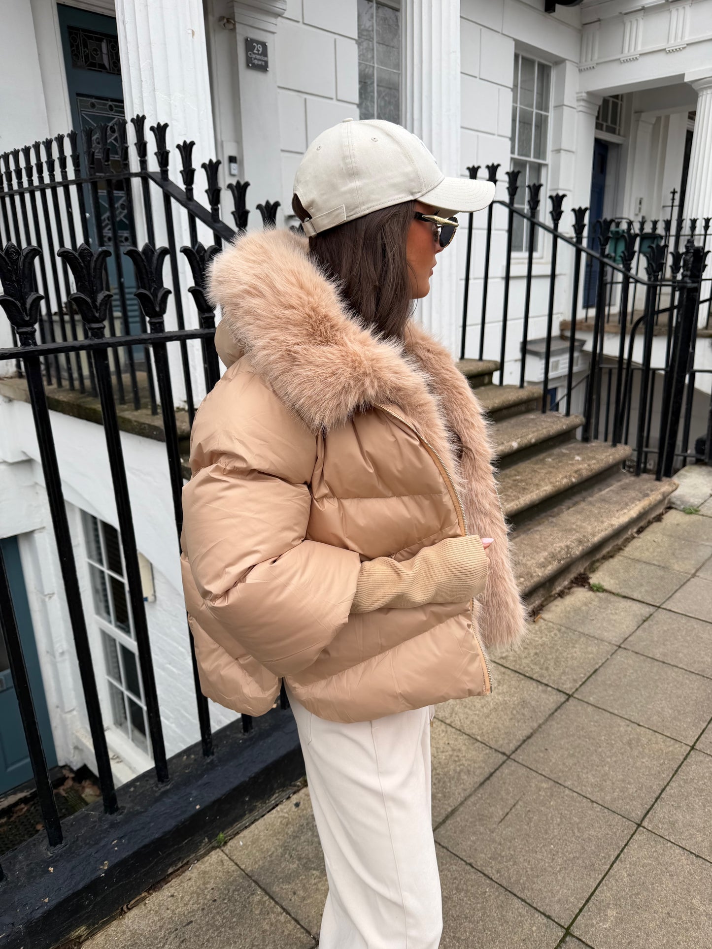 Nude Faux Fur Puffer Coat