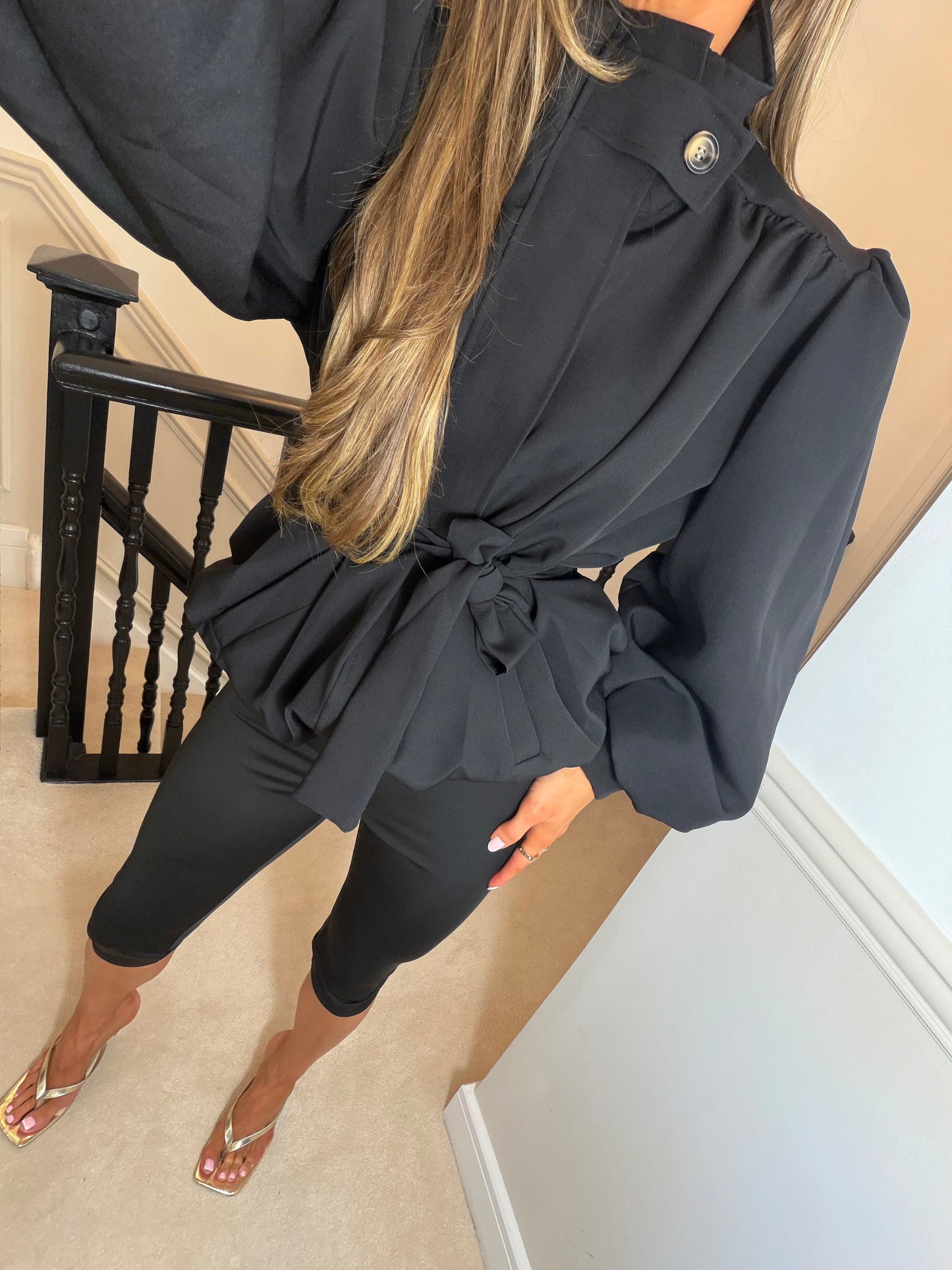 Tie waist trench jacket (Black)